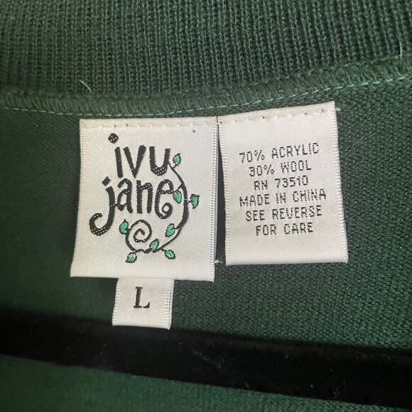 Ivy Jane Dark Green Wool Blend Short Sleeve Cardigan Orange Buttons Size Large - Picture 2 of 6